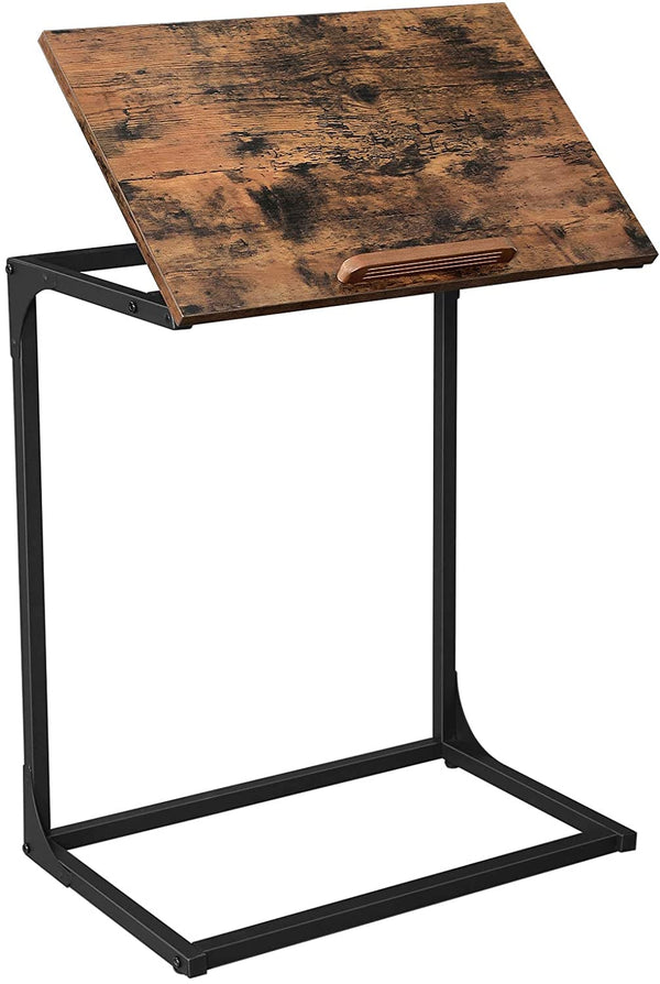 bijzettafel, laptoptafel met verstelbaar oppervlak, banktafel, bureau, slaapkamer, woonkamer, eenvoudige constructie, stalen frame, industriële stijl, vintage bruin-zwart LNT057B01