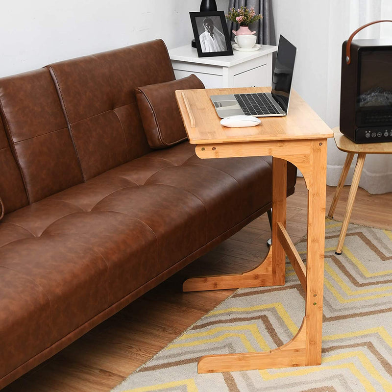 laptoptafel met kantelbaar blad, C-vormige bank bijzettafel met stopper, (Natuurlijk)