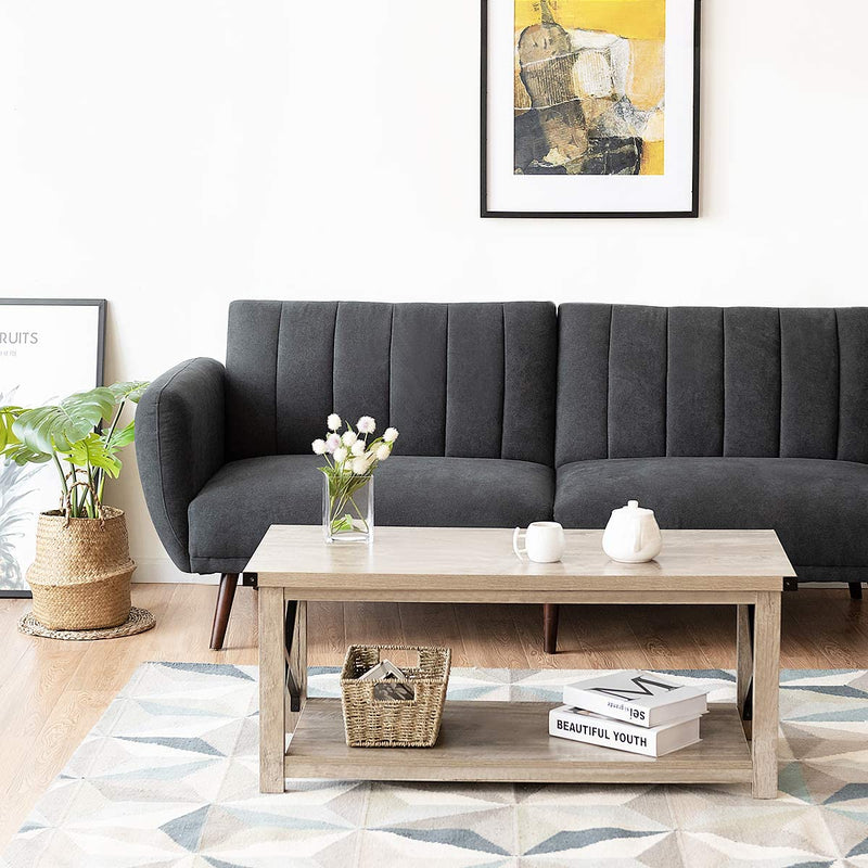Rustieke salontafel, koffietafel cocktailtafel met opbergrek,  (Grijs)
