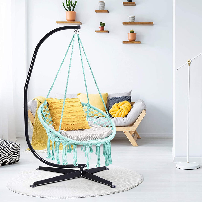 Hangstoel, katoenen touw macrame hangende schommelstoel voor woonkamer, tuin, balkon, scandinavische stijl, capaciteit van 150 kg (Groen)