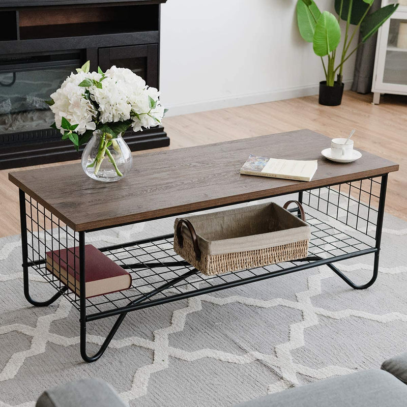 salontafel, cocktailtafel met open opbergplank  metalen frame,, vintage