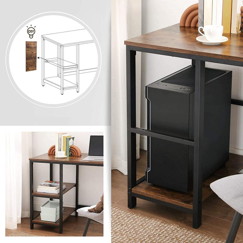 Bureau, computertafel, pc-tafel, bureautafel, met 2 legplanken rechts of links,  bruin-zwart LWD47X
