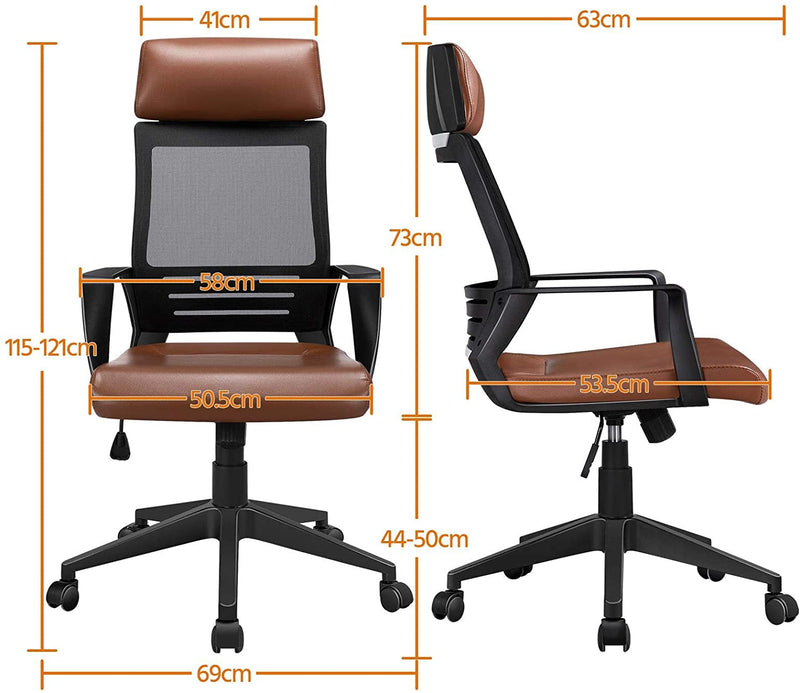 Bureaustoel, ergonomische bureaustoel, draaistoel met hoofdsteun,
