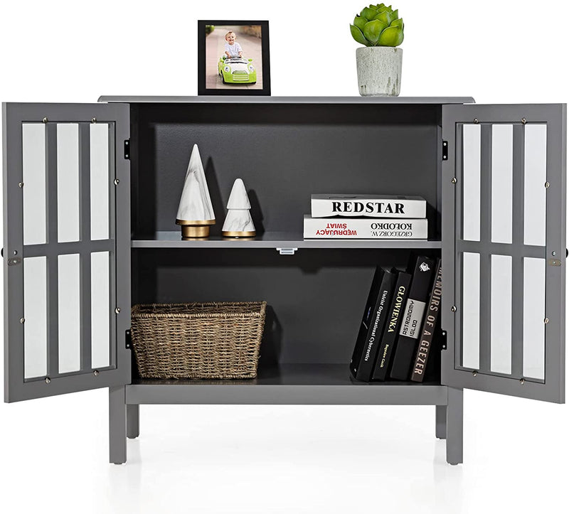 Dressoir, opbergkast met glazen deur, consoletafel keukenkast zijkast, commode  80,5 x 35 x 78 cm (Grijs)