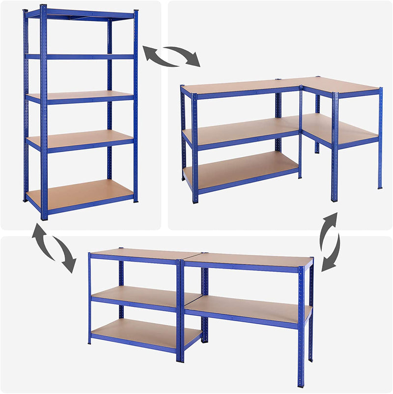 Magazijnrekken, zware lasten, set van 2, kelderrekken, 200 x 100 x 50 cm, tot 875 kg belastbaar, 5 verstelbare planken, planken van metaal, steekplanken, werkplaatsrek, blauw GLR050Q02
