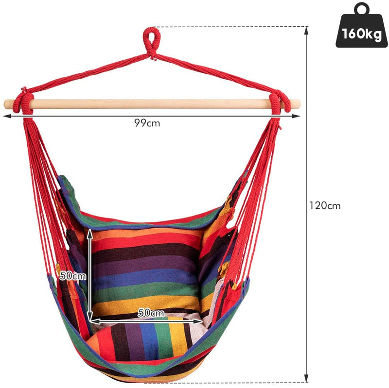 Hangstoel, opknoping touw schommel zitplaats met 2 kussens, , max 150kg  (rood)