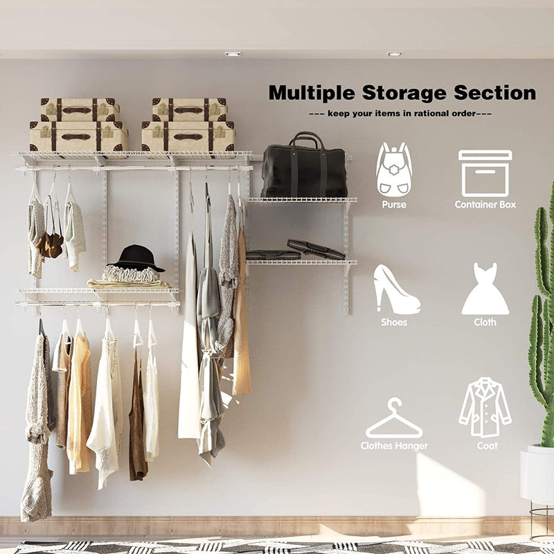 kledingrek ,slimme configuraties klerenrailsysteem , muur gemonteerde opbergsysteem, garderobesysteem met draad rekken en kleding stangen, 91,5 cm tot 182 cm, voor slaapkamer (183 x 92 x 39 cm)