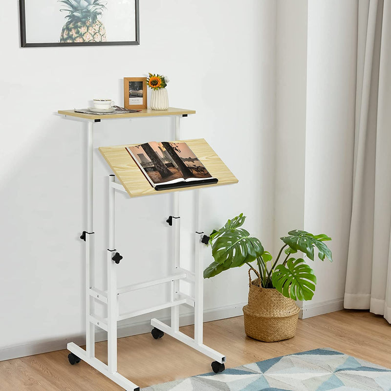 Beweegbaar staande bureau, in hoogte verstelbaar zit/sta bureau, 2-laags (Natuurlijk)