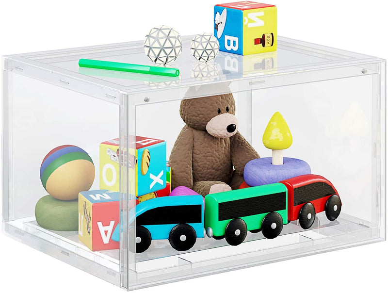 schoendozen, set van 6, stapelbare schoen organizers, plastic dozen met transparante deur, schoenopslag, voor schoenen tot maat 46, 36 x 28 x 22 cm, transparant LSP06CW