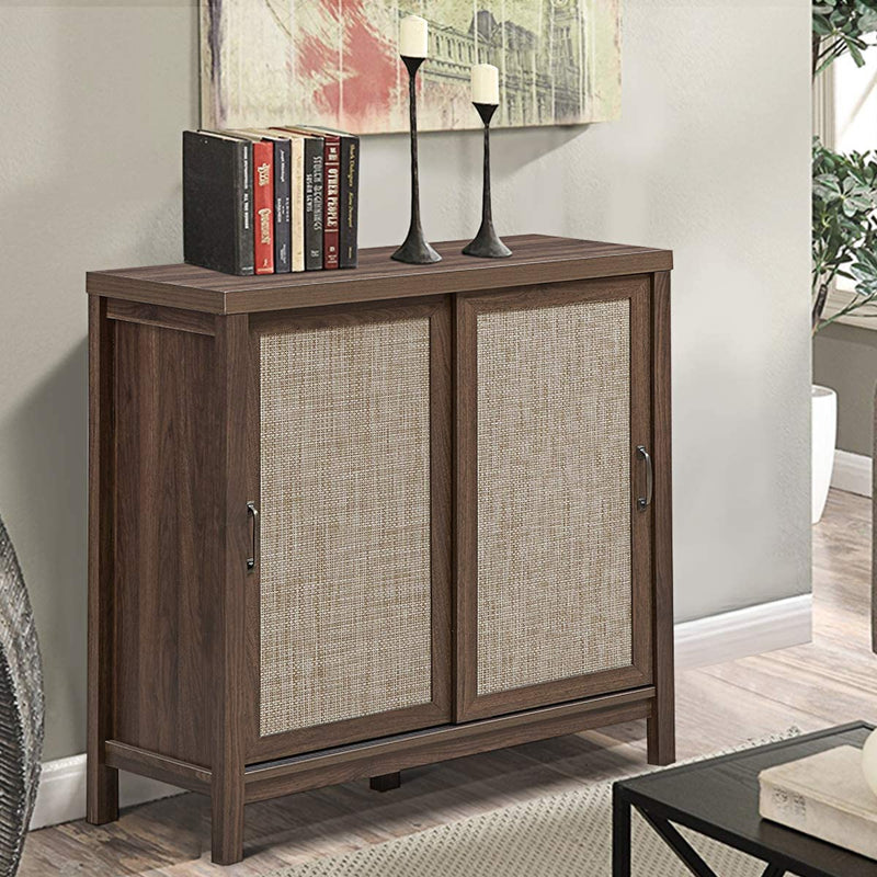 Houten kast met schuifdeur, moderne opbergkast, , stapelbare dressoir opbergkast walnoot