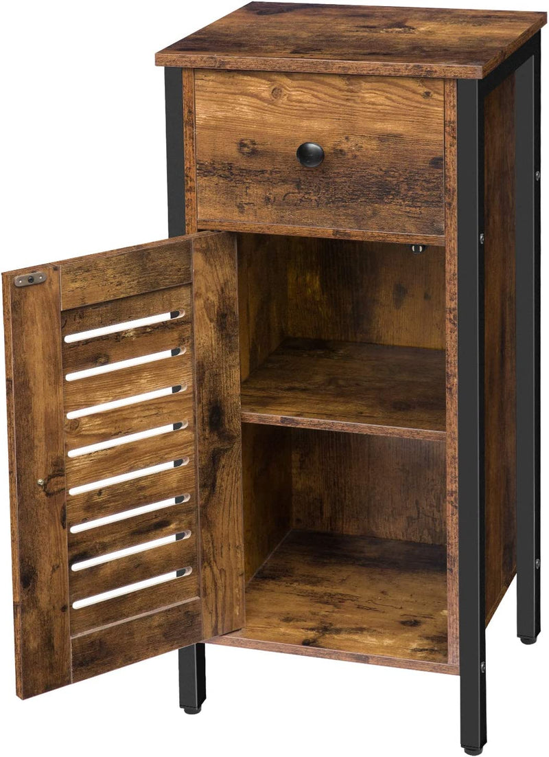 Bijzetkast, commode kast, zijkast met lade en verstelbare legplank, keukenkast met lamellendeur, nachtkastje, woonkamer, slaapkamer, kantoor, hal, vintage EBF15CW01