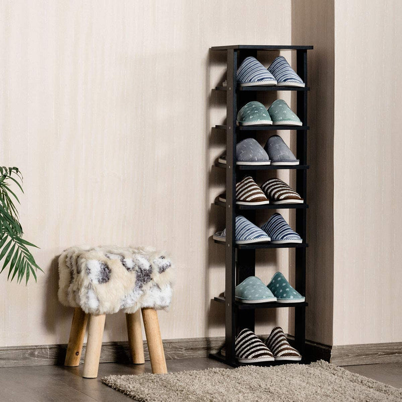 schoenenrek met 7 niveaus, entree schoenen opslag standaard, 27,5 x 26,5 x 110 cm, (Zwart)
