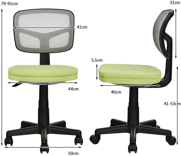 Bureaustoel met lage rugleuning, armloze computerstoel, hoogteverstelling,  (Groen)