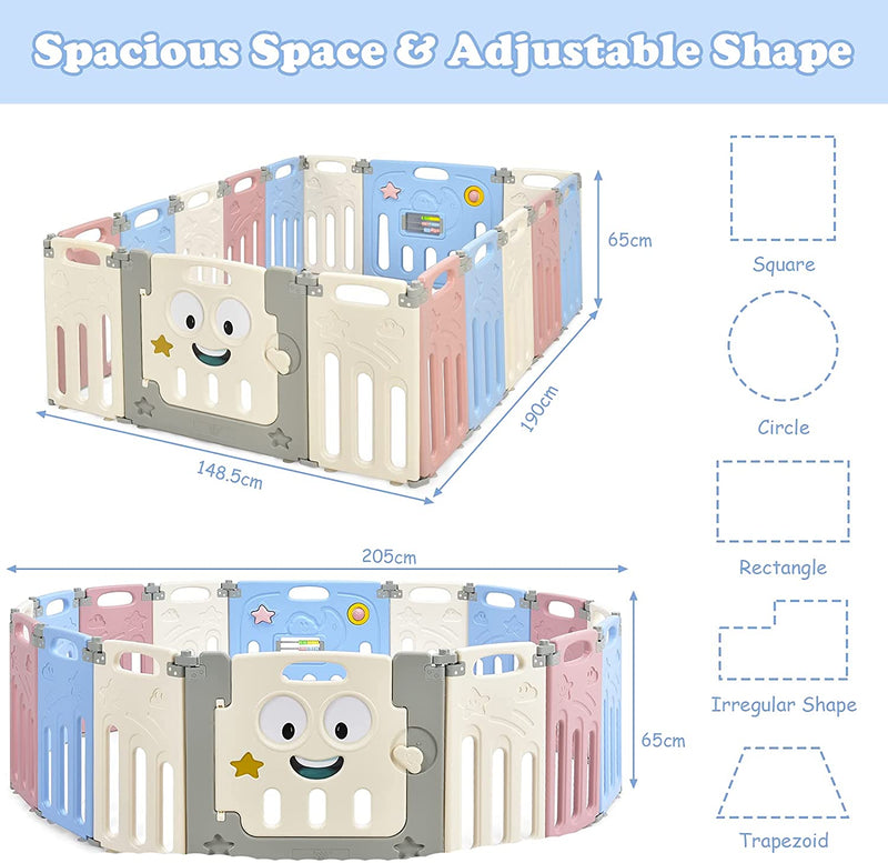 Baby grondbox, 16 paneel opvouwbaar babybox speelbox kinder  kinderen 3 maanden + (Kleurrijk, 16 paneel)