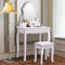 Kaptafel set met spiegel voor make-up Moderne kussens Bank Kruk Slaapkamer Hout Stijl Meubels Top Afneembare multifunctionele schrijftafel Kaptafels voor meisjes (wit, 4 laden)