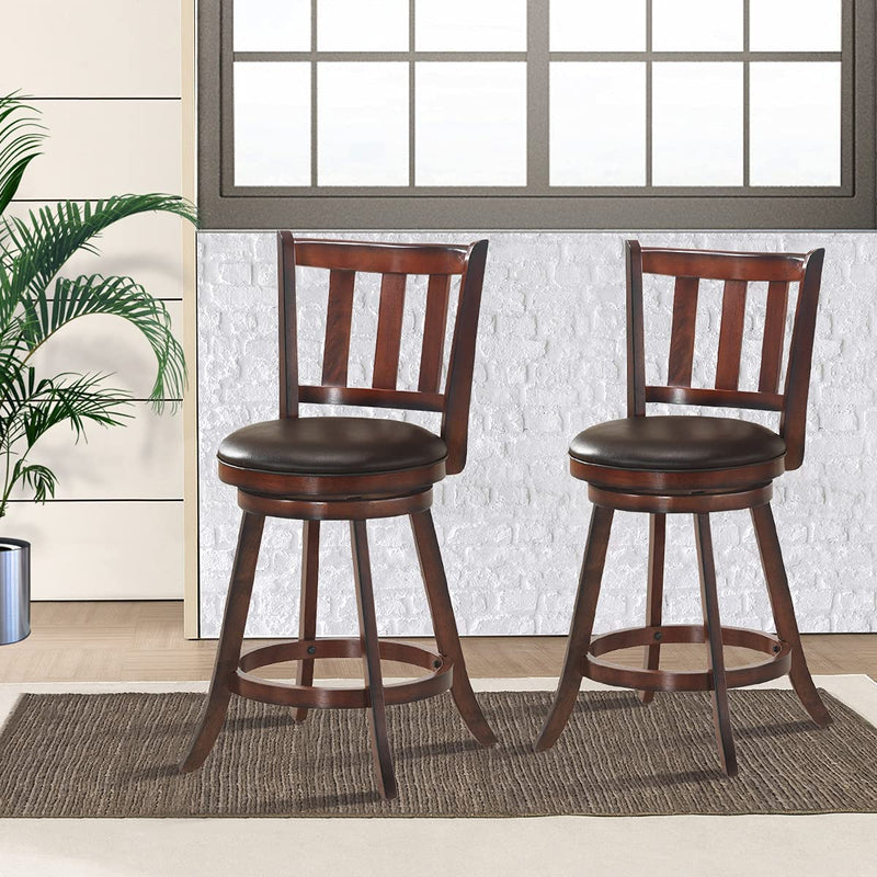 Set van 2 barkrukken, balie hoogte barkruk met draaibare zitting, ergonomische rugleuning & voetsteun, beklede barstoelen set geschikt voor eetkamer, keuken, bar, cafe