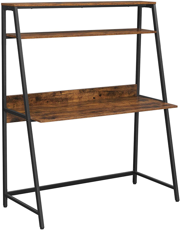 Computer bureau, bureau met rekken, boekenplank, industrieel ontwerp, vintage bruin-zwart LWD069B01