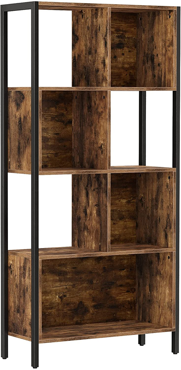 Boekenplank, boekenkast, staande plank, met stalen frame, , vintage bruin-zwart LBC027B01