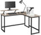 Bureau, L-vormig computerbureau met beweegbare monitorbevestiging, hoekbureau,  greige-zwart LWD056B02