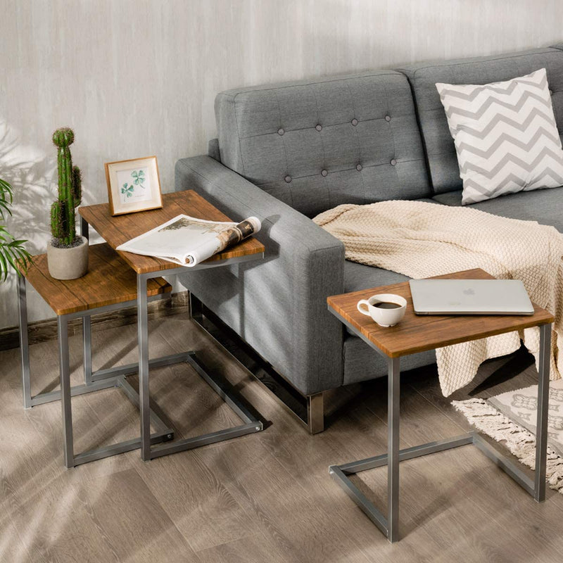 Set van 3 stapelbare salontafel, 3 componenten bijzettafels C-vorm