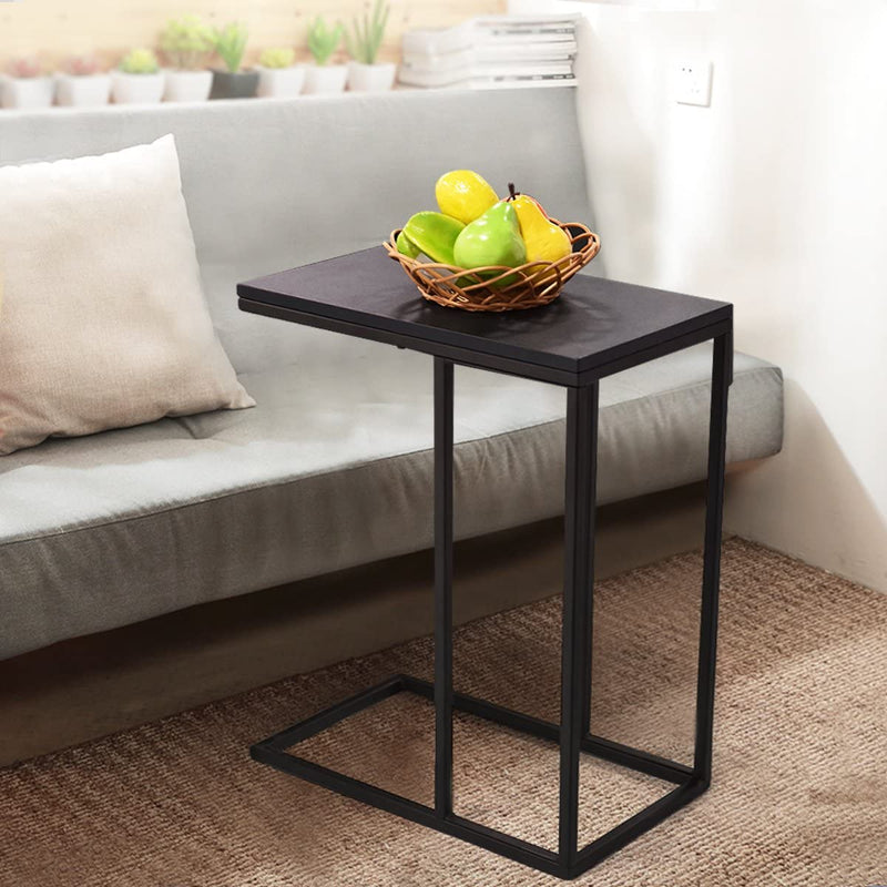 Industriële Bijzettafel Nachtkastje, Zwart Hout Laptop Tafel Nachtkastje,