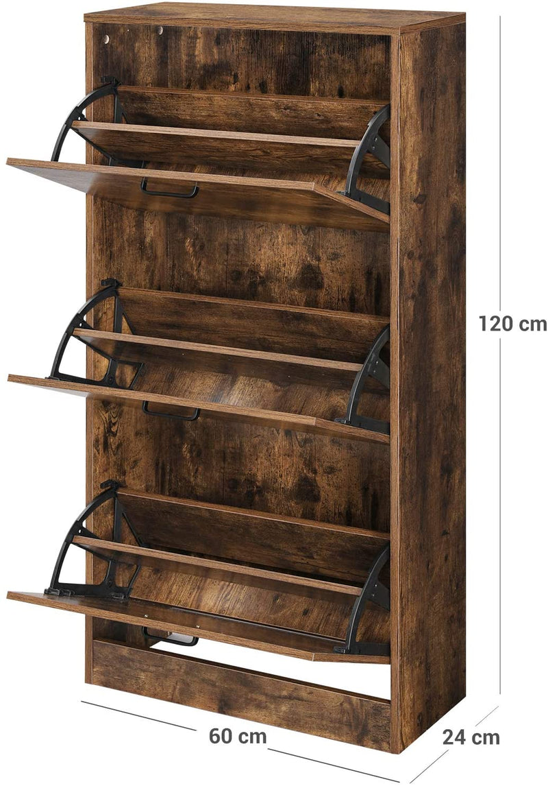 Schoenenkast met 3 kleppen, schoenenrek met 3 niveaus, opbergkast 60 x 24 x 120 cm