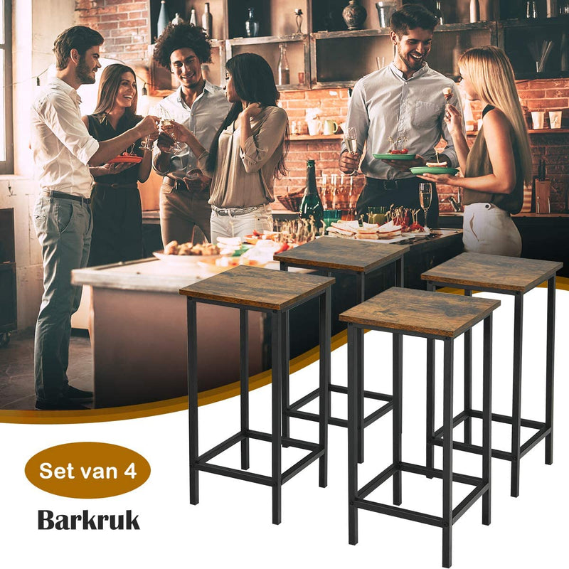 Set van 4 barkruk, hoge zonder rugleuning  voetensteun, glad oppervlak,(Rustiek Bruin)