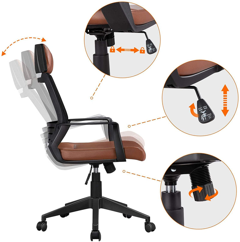 Bureaustoel, ergonomische bureaustoel, draaistoel met hoofdsteun,