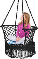 Hangstoel macrame schommelstoel, hangende katoenen touw stoel met kwastjes, maximaal 160kg (kussens niet inbegrepen) (Zwart)