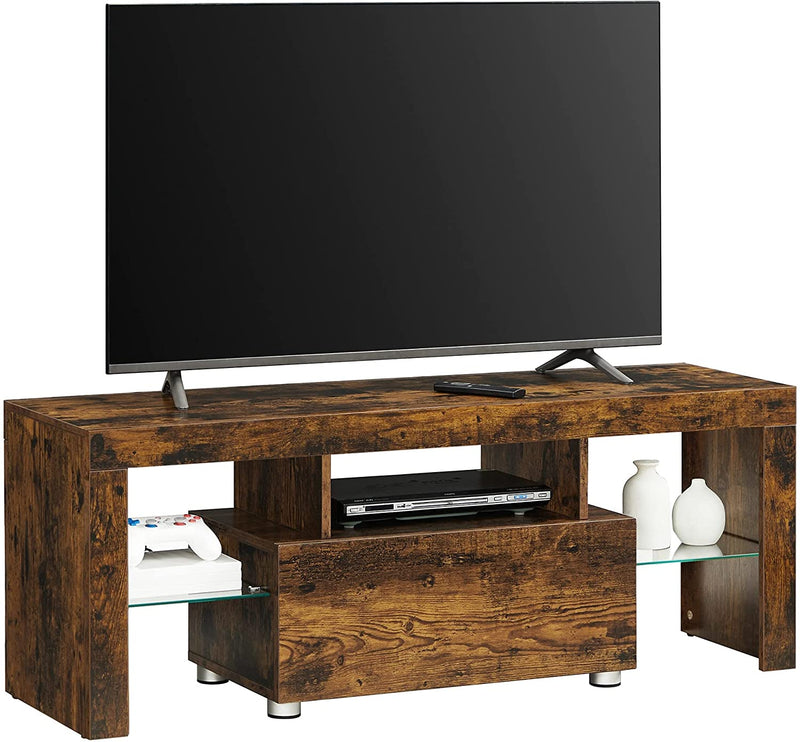 TV-meubel, TV-tafel, met lade, glazen leggers, TV-meubel, TV-plank, voor TV's tot 55 inch, vintage bruin LTV012X01