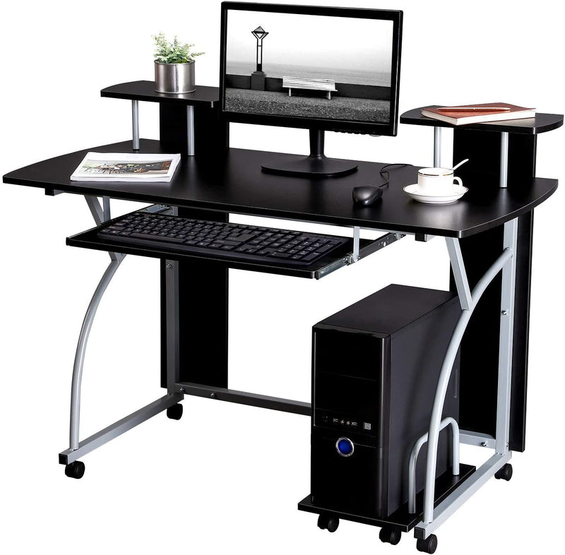 Bureau Computertafel met wielen PC-tafel met toetsenbordverlenging 2 legborden 120 x 59 x 90 cm LCD812B