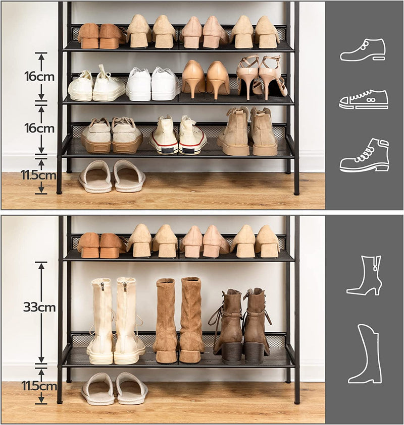 Schoenenrek met 8 niveaus, , 75 x 30 x 137 cm, voor 24-32 paar schoenen,  vintage bruin-zwart EBF18XJ01