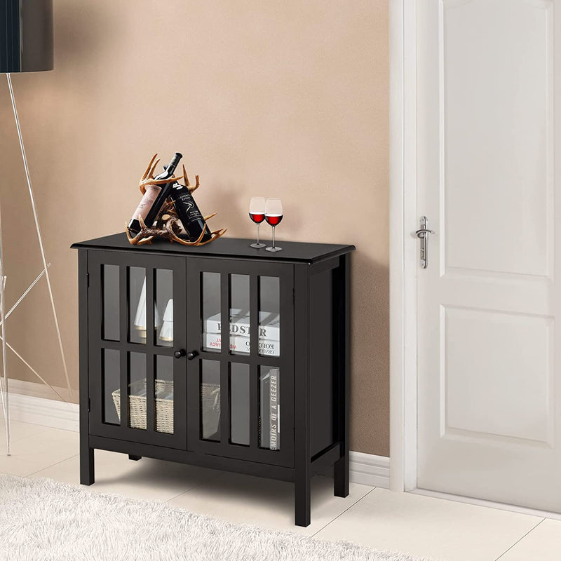 Dressoir, opbergkast met glazen deur, consoletafel keukenkast zijkast, commode  80,5 x 35 x 78 cm (Zwart)