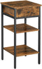 Nachtkastje, hoog, met een lade en 2 planken, ruimtebesparend, industriële stijl, vintage bruin-zwart LET502B01