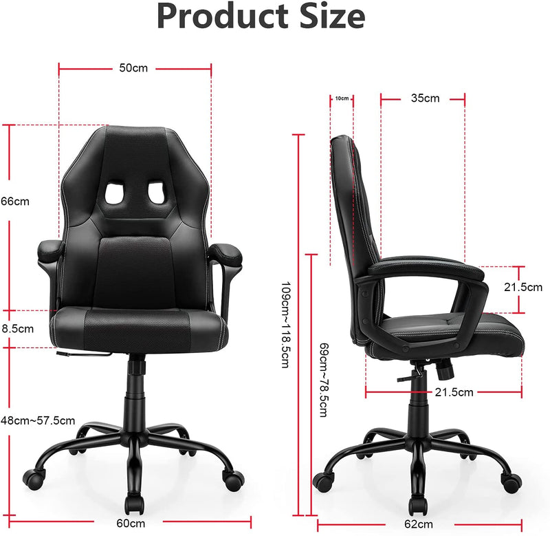 PC gamingstoel, ergonomische computer stoel met rugleuning,  (Zwart)