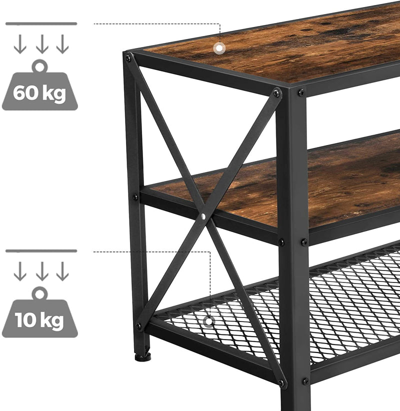 TV-kast, TV-tafel, lowboard voor TV tot 70 inch, TV-kast met rekken, stalen frame,  bruin-zwart LTV095B01
