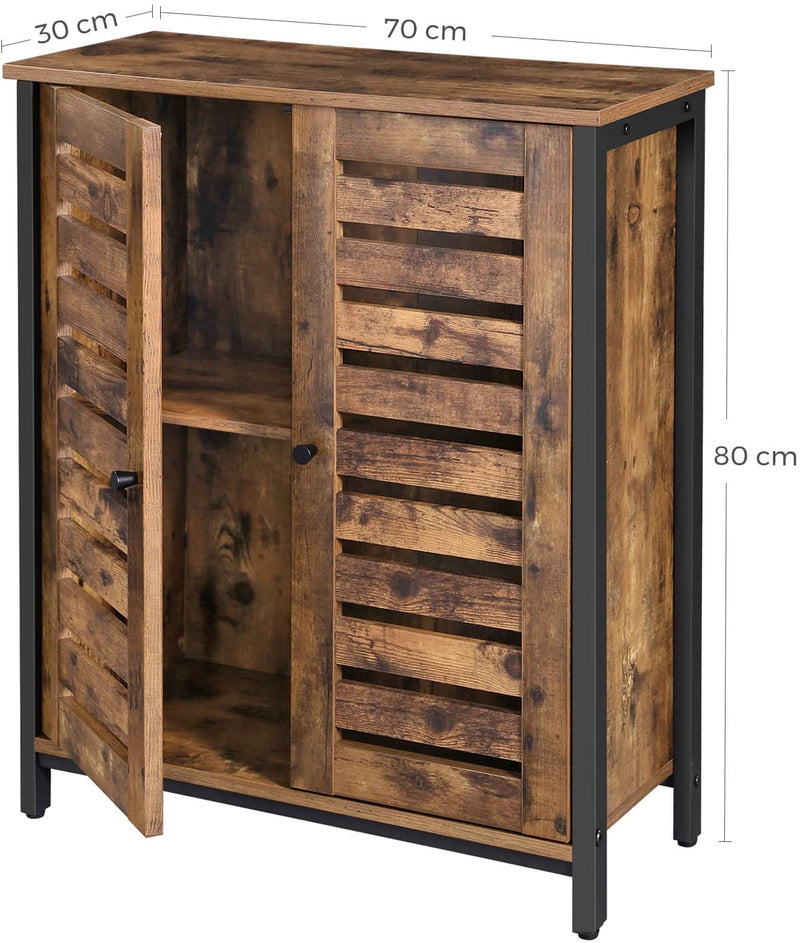 Bijzetkast, dressoir, decoratieve kast met lamellendeuren, multifunctioneel, woonkamer, slaapkamer, hal, industrieel design, vintage, donkerbruin LSC78BX