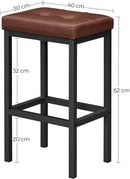 barkruk, set van 2, barkrukken, 40 x 30 x 62 cm, rugleuningloos, PU-afdekking, eenvoudig te monteren, industrieel ontwerp, voor eetkamer, keuken, aanrecht, bar, bruine zitting en zwart frame LBC068B82