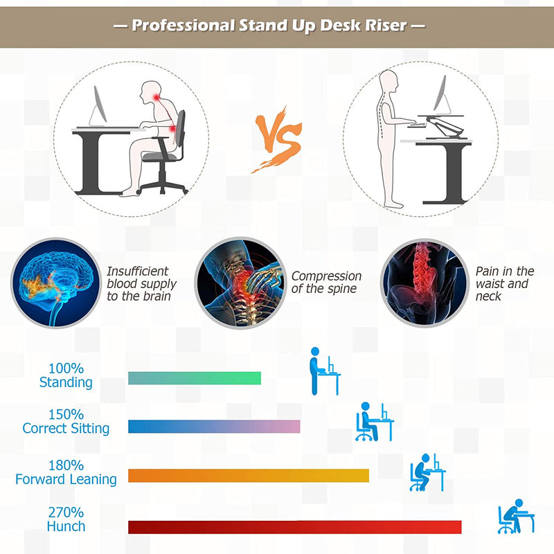 Zit-sta werkstation, in hoogte verstelbare staande bureau verhoger met grote tafelblad 80 x 40cm, ergonomisch bureau, zit-sta-bureau (Bruin)
