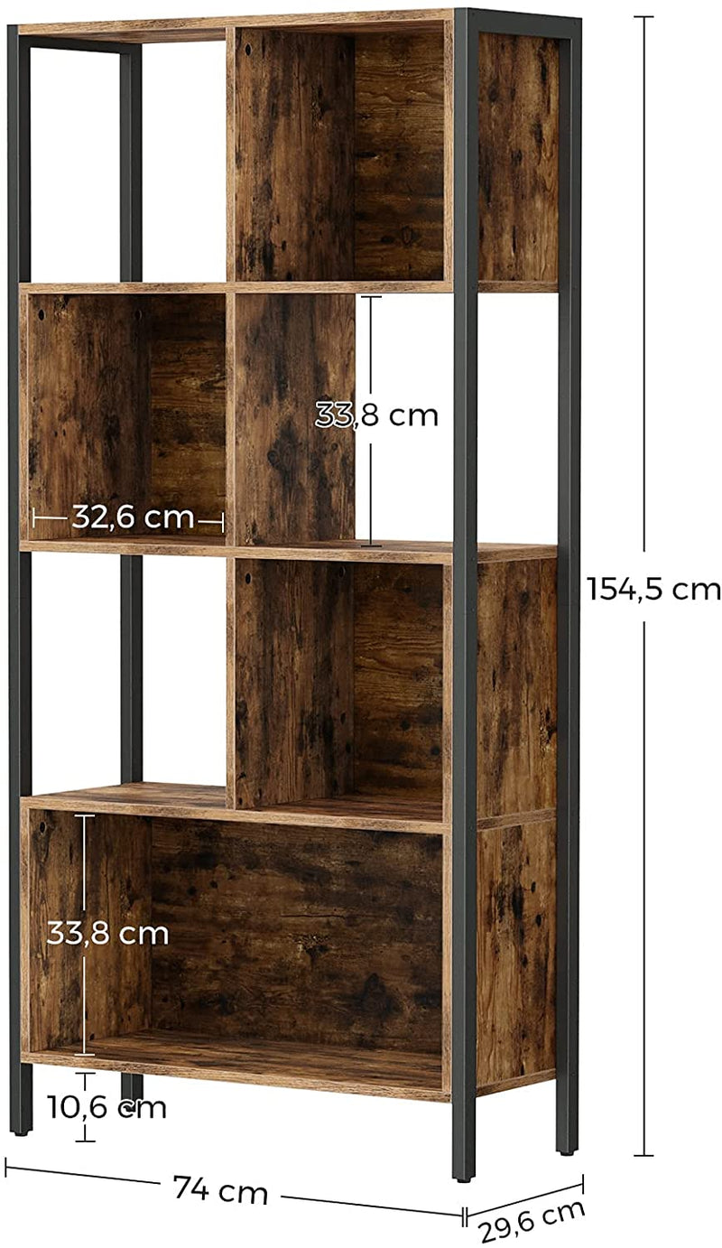Boekenplank, boekenkast, staande plank, met stalen frame, , vintage bruin-zwart LBC027B01