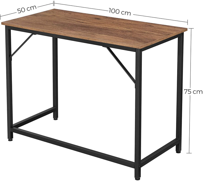 Bureau, computertafel, smalle kantoortafel, 100 x 50 x 75 cm, studeerkamer, hazelnoot-zwart LWD041B03