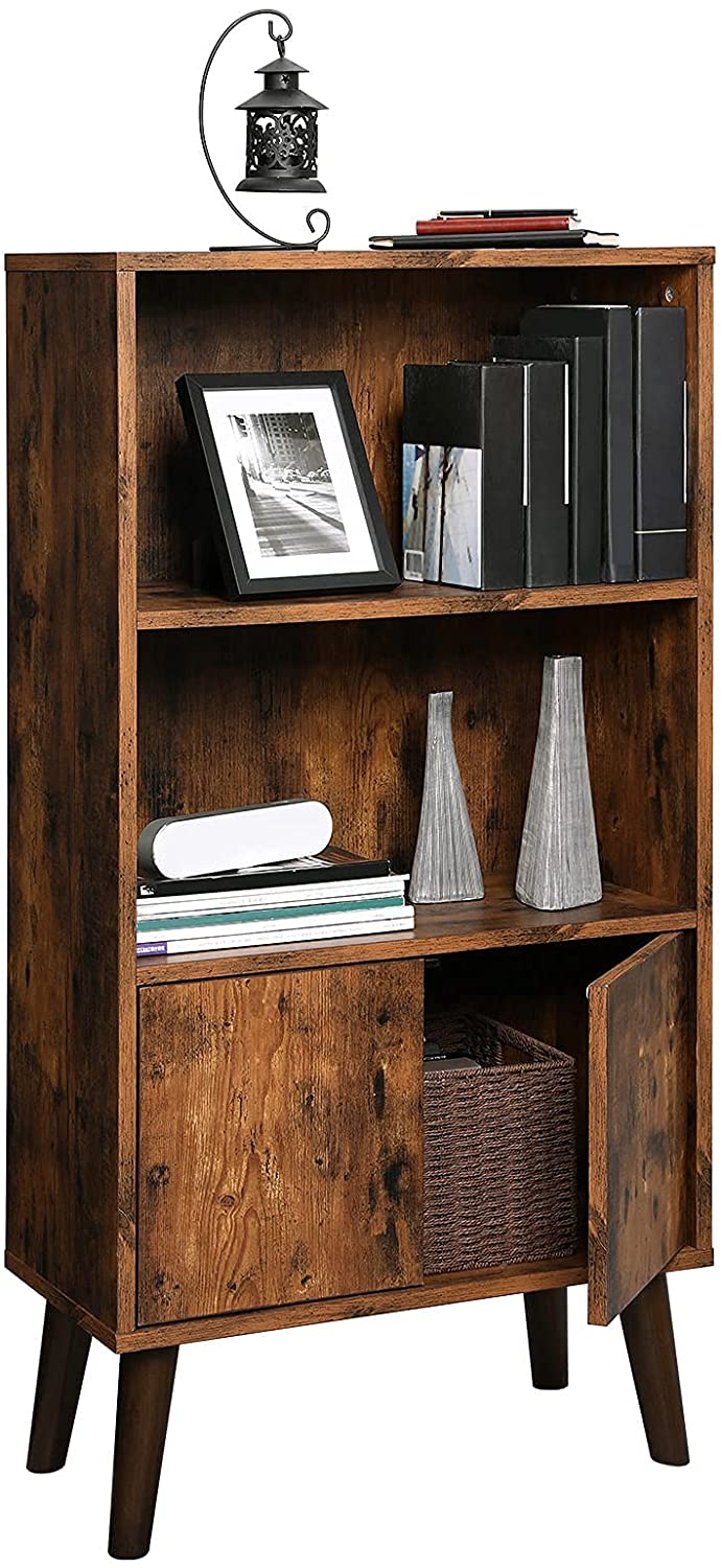 Retro boekenkast, Boekenkast met 2 plankenvoor boeken, foto's, decoratie, houtlook LBC09BX