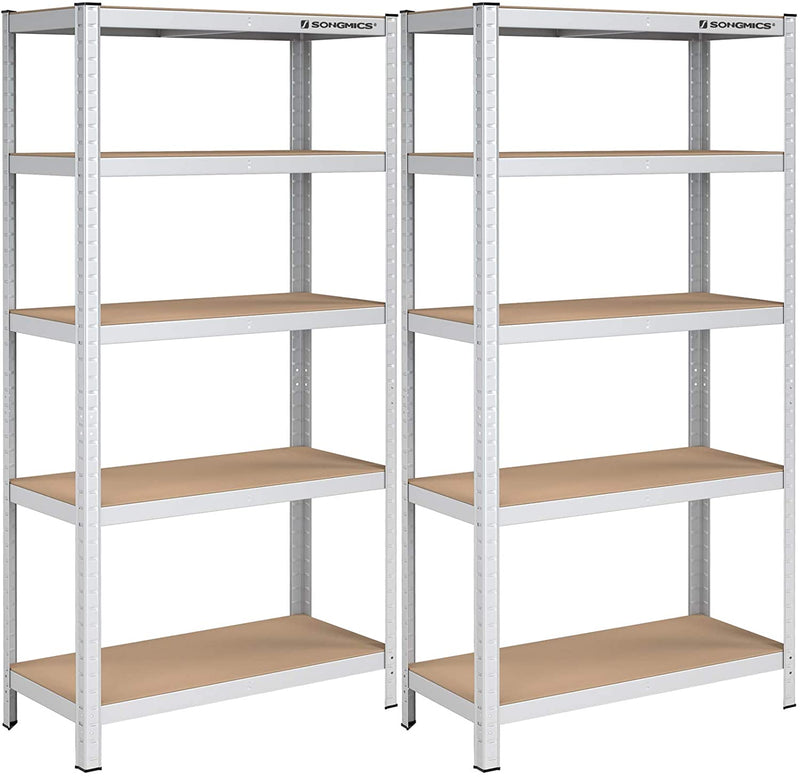 Magazijnrek, set van 2, rek voor zware lasten, kelderrek, 180 x 90 x 40 cm, tot 875 kg belastbaar, 5 verstelbare planken, plank van metaal, steekrek, werkplaatsrek, kelder, zilver GLR80SV