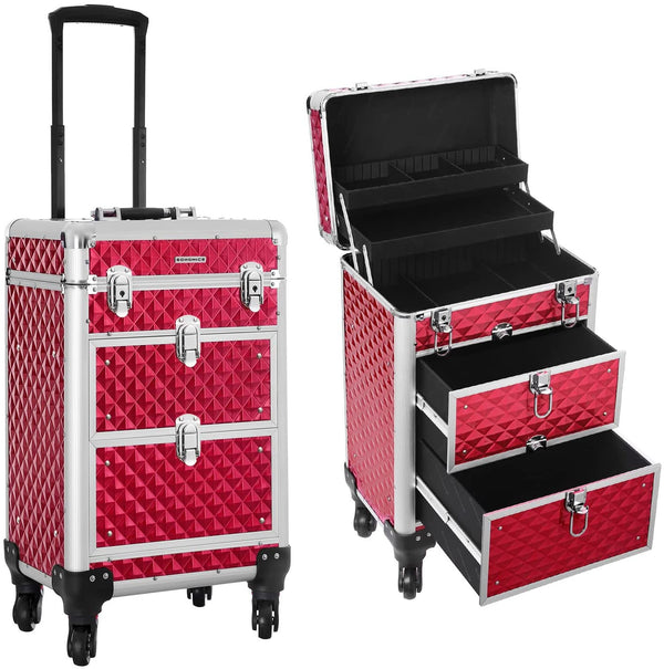 Trolley Cosmetische Hoes, Aluminium make-uphoes, schoonheidskoffer, rood JHZ08RD