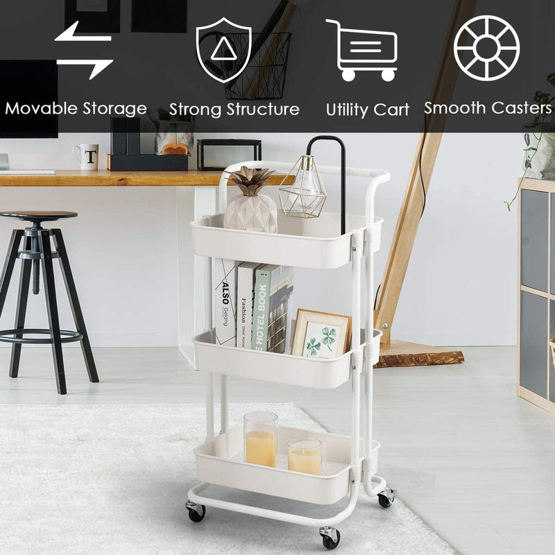 serveerwagen, keukentrolley met handgreep, metalen frame, badkamer opbergwagen keukenwagen,