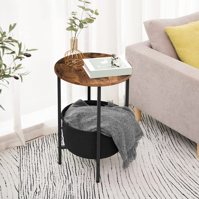 Bijzettafel, rond, salontafel, nachtkastje met afneembare opbergmand, vintage EBF63BZ01