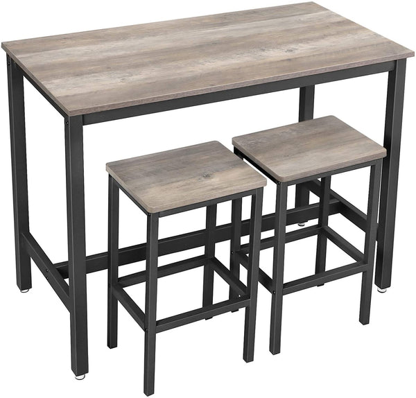 Bartafel set, bartafel met 2 barkrukken, aanrecht met barstoelen, keukentafel en keukenstoelen in industrieel ontwerp, voor keuken, 120 x 60 x 90 cm, grijs-zwart LBT015B02