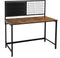 Computertafel, bureau, met raster en opbergvakken van stof, stalen frame, 118 cm lang, bruin-zwart LWD068B01