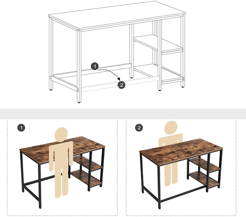 Bureau, computertafel, pc-tafel, bureautafel, met 2 legplanken rechts of links,  bruin-zwart LWD47X
