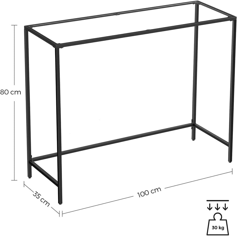 Consoletafel, bijzettafel van gehard glas, moderne salontafel, eenvoudige montage, verstelbare voeten, woonkamer, hal, zwart LGT026B01